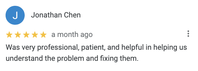 Google Review from Jonathan Chen
